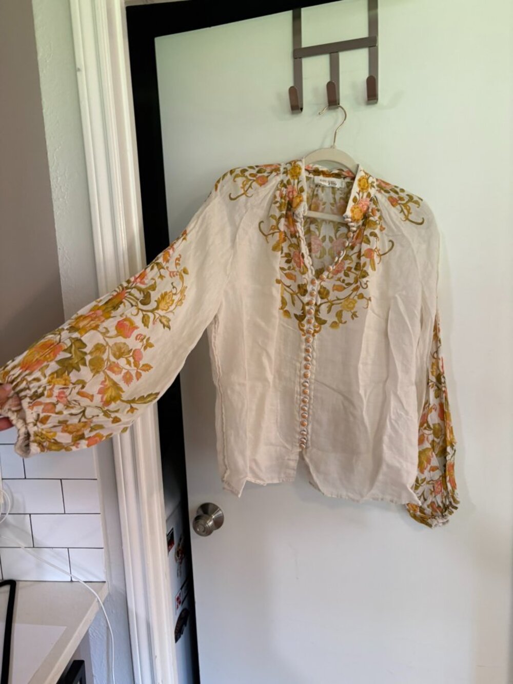 Kate Ford Noaea Floral Ramie Blouse Size 3 US 10 Boho